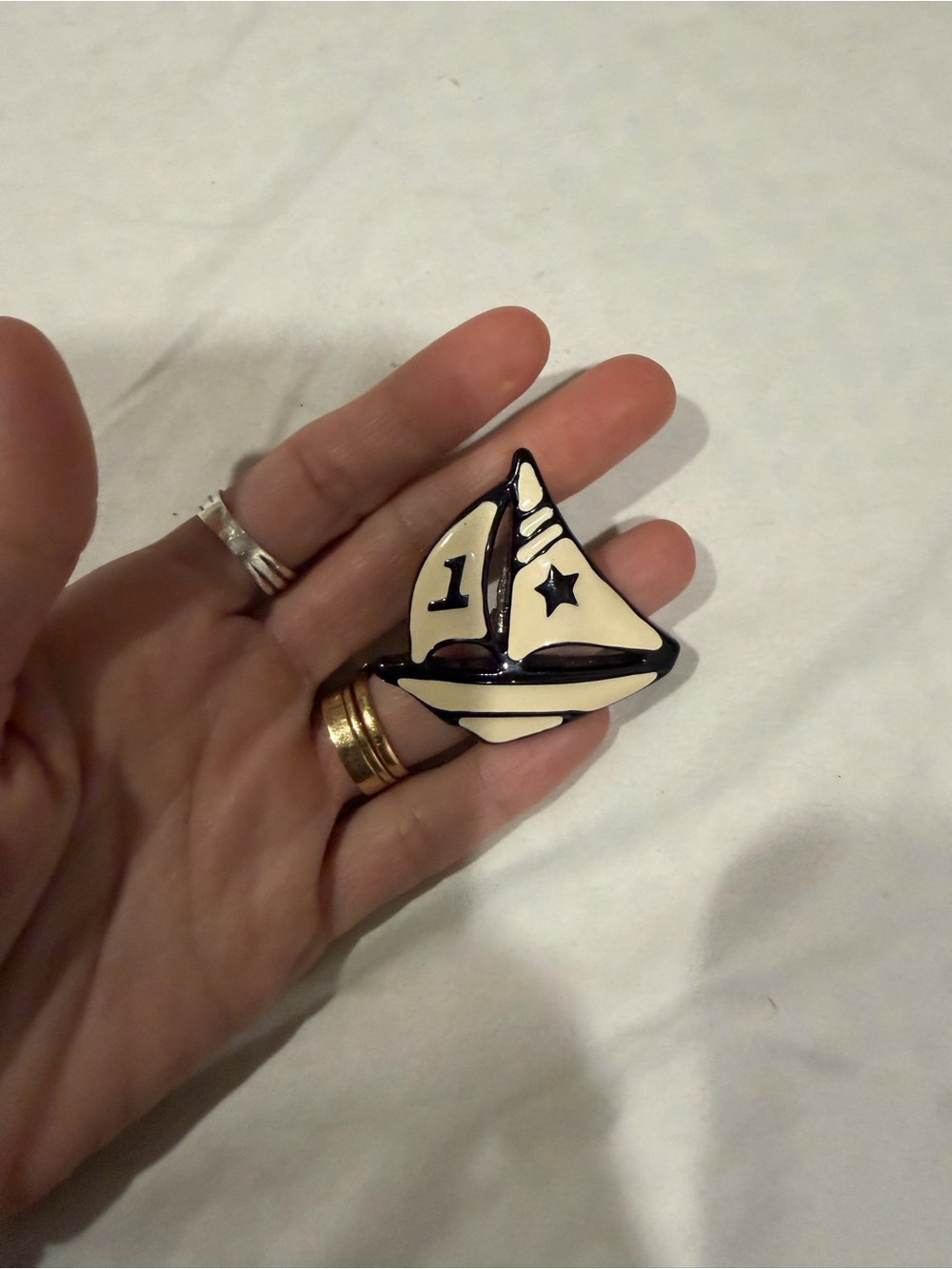 Sailboat Enamel Pin - Cream & Black